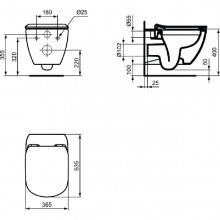 Λεκάνη κρεμαστή IDEAL STANDARD TESI II AQUABLADE με απλό κάθισμα T007901+T352801 53,5 cm