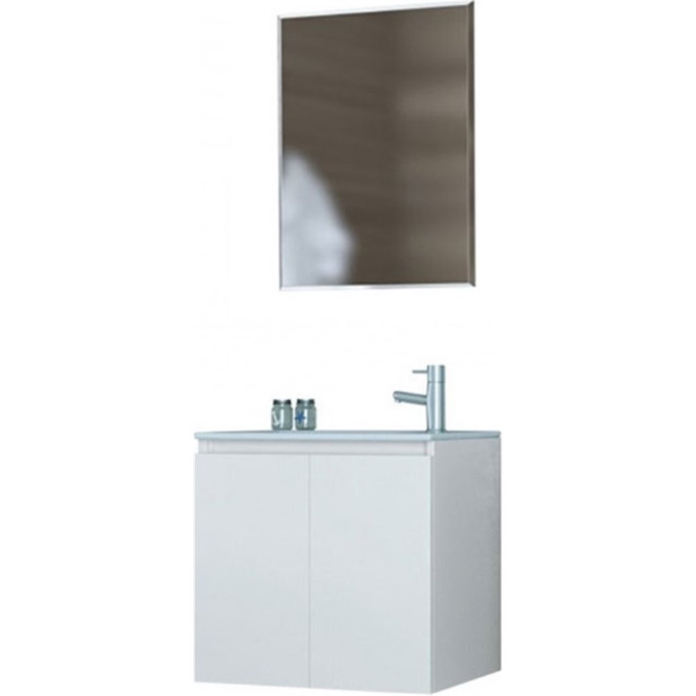 Έπιπλο μπάνιου σετ με νιπτήρα και καθρέπτη απλό DROP VERONA 55 cm Λευκό
