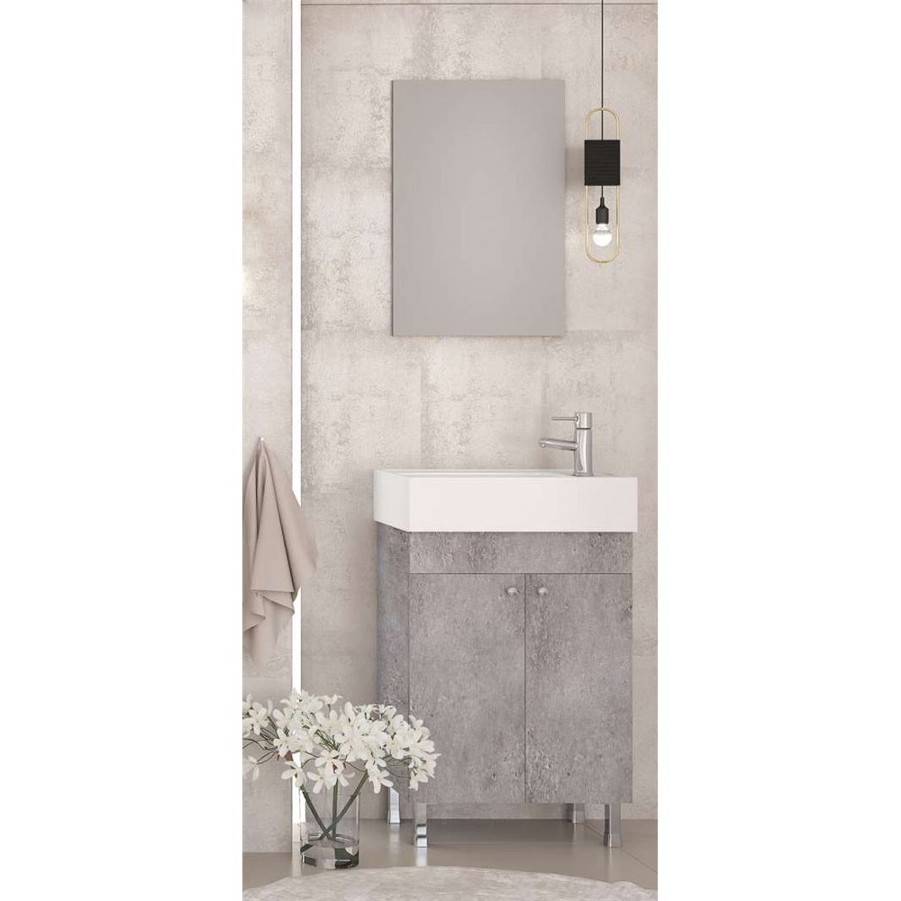 Έπιπλο μπάνιου σετ με νιπτήρα και καθρέπτη απλό DROP LITOS 50 cm Granite