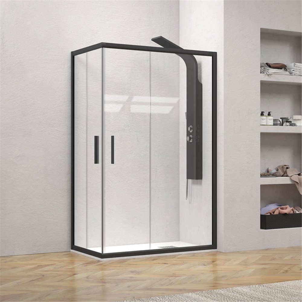 Καμπίνα ντουζιέρας μαύρη ορθογώνια διπλή συρόμενη πόρτα KARAG EFE 100 70x100x190 cm με διάφανο κρύσταλλο 5 mm 