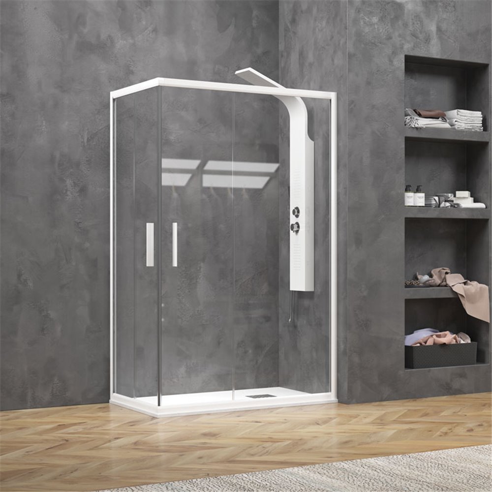 Καμπίνα ντουζιέρας λευκή τετράγωνη διπλή συρόμενη πόρτα KARAG EFE 100 140x140x190 cm με διάφανο κρύσταλλο 5 mm 