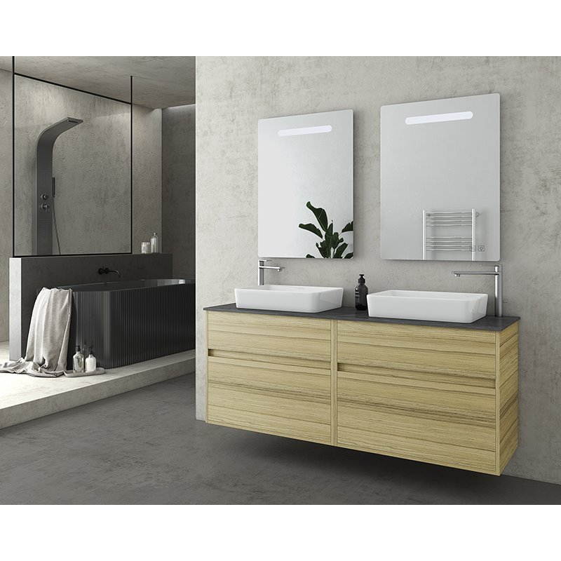 Έπιπλο μπάνιου σετ με νιπτήρες και καθρέπτες led  DROP Instinct 150 Natural Oak Top-2