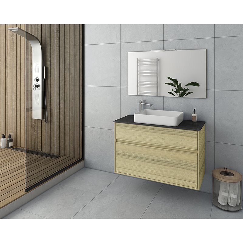 Έπιπλο μπάνιου σετ με νιπτήρα και καθρέπτη απλό DROP Instinct 100 Natural Oak Top-1