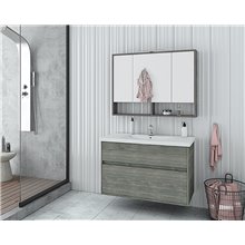 Έπιπλο μπάνιου σετ με νιπτήρα και καθρέπτη με ντουλάπι DROP Instinct 100 Smoked Oak