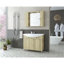 Έπιπλο μπάνιου σετ με νιπτήρα και καθρέπτη με ντουλάπια DROP Ritmo 95 Natural Oak