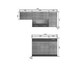 Κουζίνα Alina set 3 (Με δυνατότητα επέκτασης), Σονόμα-Μόκκα, Σετ 5 κουτιών για κουζίνα, 180 cm πάνω 120 cm κάτω SO-ALINASET3
