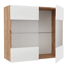 Επιτοίχιο ντουλάπι με τζάμι κουζίνας Soft Λευκό με βελανιδιά Διαστάσεις 80x30,5x72,8εκ
