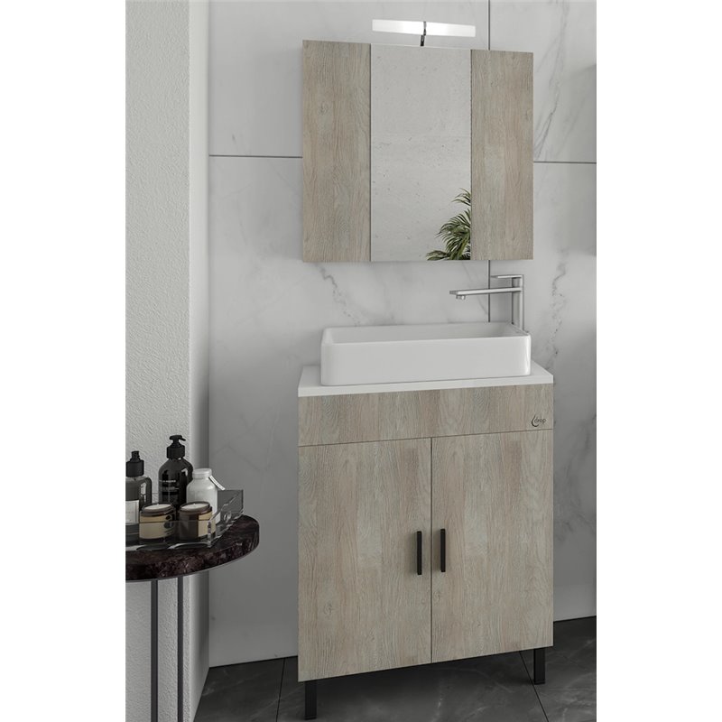 Έπιπλο μπάνιου σετ με νιπτήρα και καθρέπτη με ντουλάπι DROP ROMA 60 TOP Beige