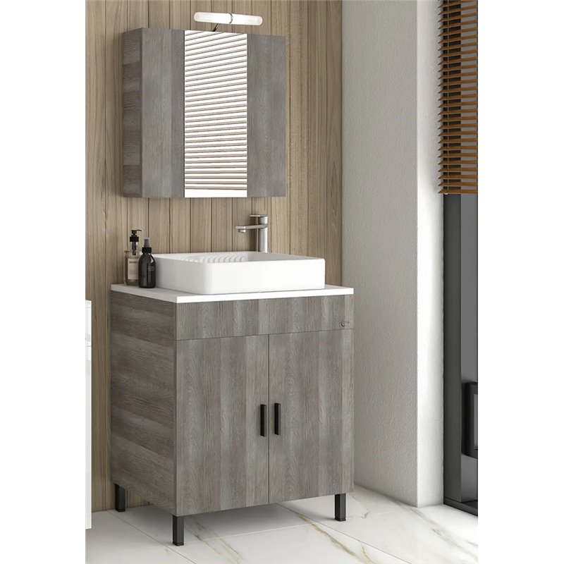 Έπιπλο μπάνιου σετ με νιπτήρα και καθρέπτη με ντουλάπι DROP ROMA 70 TOP Gray